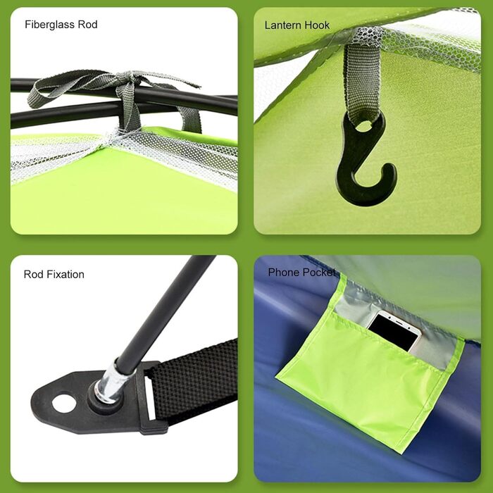 Компактний надлегкий кемпінговий намет із сумкою для перенесення, міцна конструкція, стійка до погодних умов, для активного відпочинку на свіжому повітрі, 1 особа, зелений