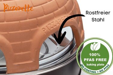 Піч для піци Emerio, PIZZARETTE оригінал, 1 теракотова глиняна витяжка ручної роботи, запатентована конструкція, для міні-піци, справжня сімейна розвага на 6 осіб, теракотовий помаранчевий / чорний, PO-115984