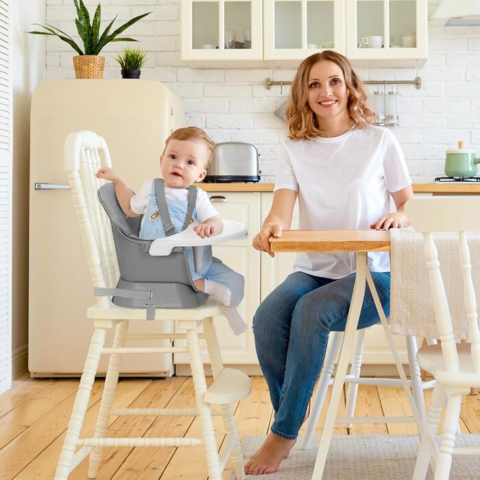 Стільчик для годування Ezebaby дитячий 6 в 1 бустерний стільчик, багатофункціональний стільчик для годування, дерев'яні ніжки, з 5