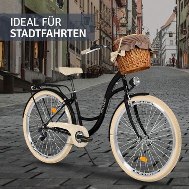 Жіночий міський велосипед MILORD Comfort з плетеним кошиком, вінтажний, голландський, 26, 28 дюймів, 7 швидкостей, чорно-кремовий, 28 дюймів