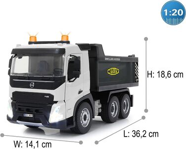 Позашляховий самоскид Volvo FMX Meiller 120 2,4GHz Офіційна ліцензія, звук попередження про рух заднім ходом, протектовані гумові шини, LED підсвічування, підйом/опускання кузова, будівельна техніка