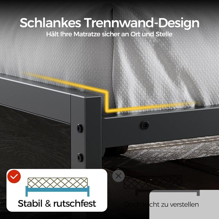 Ліжко Seventable 140x200 зі світлодіодним підсвічуванням, зарядною станцією (2 порти USB та 1 порт Type-C), металеве ліжко з м&39яким узголів&39ям та місцем для зберігання речей, двоспальне ліжко для спальні, чорне 140 x 200 см