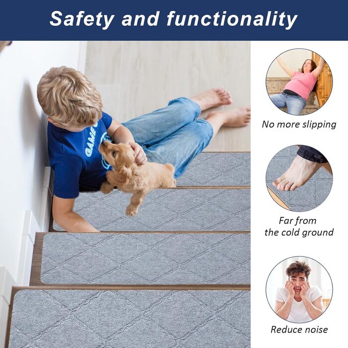 Килимки для сходів 55x19 см, самоклеючі протиковзкі килимки для сходів для використання в приміщенні, багаторазові, можна різати для дерев&39яних сходів, ідеально підходять для дітей, людей похилого віку, домашніх тварин (світло-сірі, 55x19 см), 15 шт.