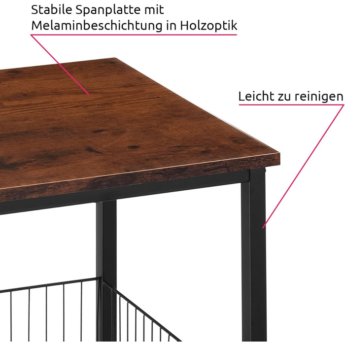 Журнальний столик tectake з місцем для зберігання, журнальний столик із сітчастим кошиком, тумбочка 40 x 40 x 55,5 см, декор для спальні, декоративні меблі для вітальні, підставка для рослин - індустріальне темне дерево, рустикальний індустріальний темно-
