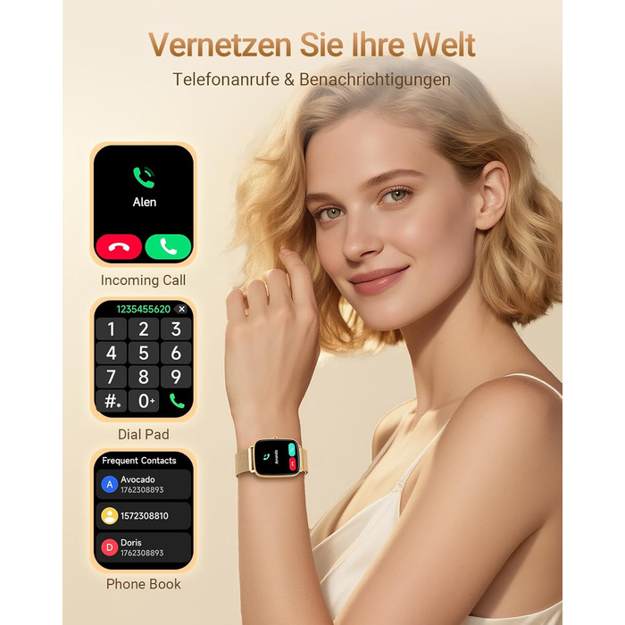 Розумний годинник для чоловіків та жінок з функцією телефону, фітнес-годинник 1,85 дюйма, понад 100 спортивних режимів, фітнес-трекер з моніторингом серцевого ритму/SpO2/сну, крокомір, водонепроникний спортивний годинник IP68 для iOS та Android, рожеве зо