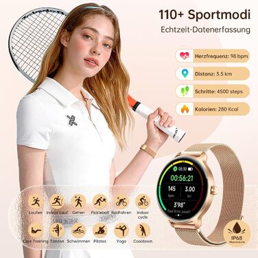 Жіночий круглий смарт-годинник, 1,27-дюймовий AMOLED-смарт-годинник з функцією телефону, фітнес-годинник з монітором серцевого ритму, монітором SpO2, монітором сну, крокоміром, 120 спортивних режимів, водонепроникність IP68, сумісний з iOS та Android, зол