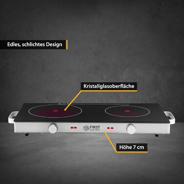 Перша в Австрії інфрачервона керамічна плита подвійна ВСІ види горщиків Подвійна конфорка 20см / 16,5см Варильна поверхня для переїзду, кемпінгу, дачного будинку - швидкий нагрів і плавне регулювання подвійний чорний