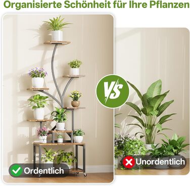 Підставка для рослин HAUSPROFI 154 см, 8-рівнева металева та дерев&39яна полиця для кількох рослин із фіксуючими колесами, декоративні квіткові сходи для саду та балкону - чорна (без лампи для вирощування)
