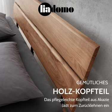 Каркас ліжка Болонья, спальне місце 180x200 см, каркас та узголів&39я з масиву акації в кольорах дерева, регульована глибина матраца, чорна металева основа 180 x 200