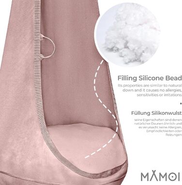 Підвісне крісло для приміщень з мякою подушкою, елегантне підвісне сидіння з ручками, преміальний оксамит, міцна конструкція з підвісним елементом, рожевий