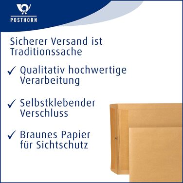 Поштовий пакет POSTHORN B4 (250 шт. ), самоклеючі поштові пакети без вікна, коричневі поштові пакети для щоденної кореспонденції, ділової пошти та Co., 353 x 250 мм, 110 г/м коричневий / самоклеючі