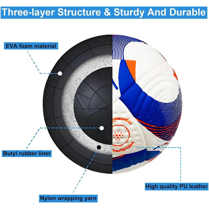 Футбольний м&39яч розміру 5, тренувальний футбольний м&39яч ліги, дитячий та дорослий футбольний м&39яч для матчів, чудовий футбольний подарунок з насосом, синій