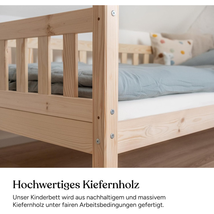 Дитяче ліжко Ehrenkind Lille Дитяче ліжко 90x200 см зі знімними дерев&39яними захисними поручнями, сертифіковане FSC Дитяче ліжко 90x200 світло-сірий колір 90 x 200 см (основа) світло-сірий колір