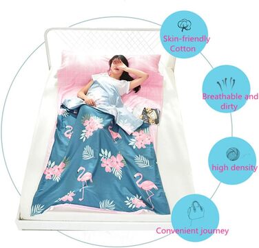 Ультралегкий портативний бавовняний спальний мішок-підкладка Stillshine для одного/двомісного подорожі з візерунком &quotФламінго&quot, для кемпінгу на свіжому повітрі (синій фламінго, 160 * 230 см)