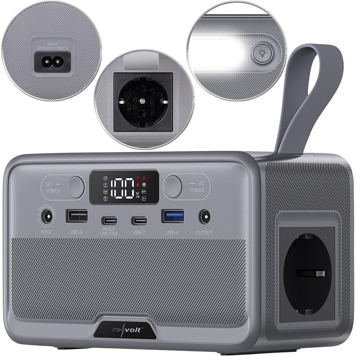 Кемпінгова електростанція Revolt Powerstation Електрична станція та сонячний генератор потужністю 89,6 Втгод, 230 вольт, 100 Вт (літій-літій-полімерний акумулятор, з виходом 12 вольт, ноутбук)