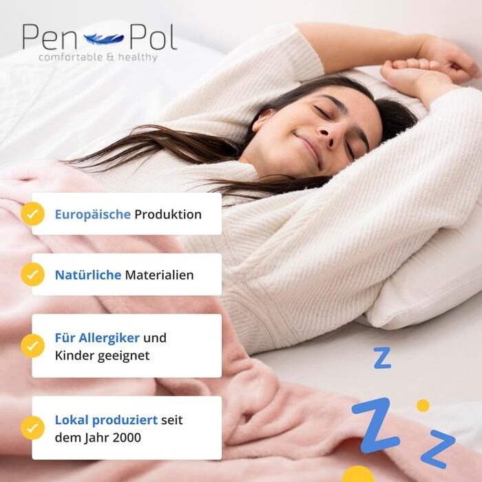 Пухова подушка pen pol 50x60 см 800 г Подушка для сну 70 пір&39я та 30 пуху Натуральний наповнювач Чохол для подушки 100 бавовна Дихаюча та стабільна за розміром М&39яка подушка Зроблено в ЄС Екрю 50 x 60 см