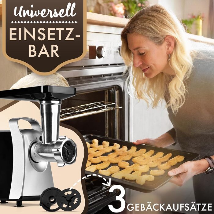 М'ясорубка 1000 Вт з насадкою для печива та пісочного тіста електрична м'ясорубка 3 металеві диски вперед/назад м'ясорубка з ковба