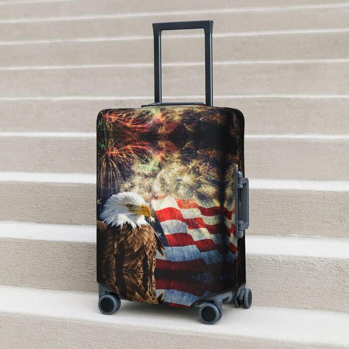 Чохол для валізи Пілотний кокпіт, захист від пилу та подряпин, принт з американським прапором, орлом та феєрверком, розмір 80 см
