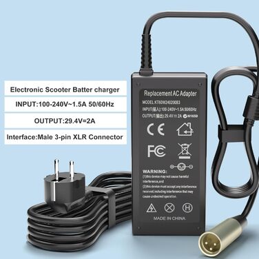 Зарядний пристрій XLP 29,4 В 24 В 2 А, 3-контактний, для преміальних електричних скутерів, інвалідних візків, Go-Go Elite Traveller, Jazzy Power Chair, Pride Mobility, ShopRider, Ezip D-rive Medical, Bladez, Elite Traveller