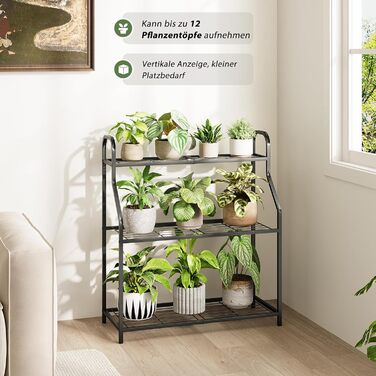 Підставка для рослин Bamworld, чорний метал, всепогодна полиця для рослин для використання в приміщенні та на вулиці, стіл для посадки квітів та трав, міцна 3-рівнева залізна підставка для квітів