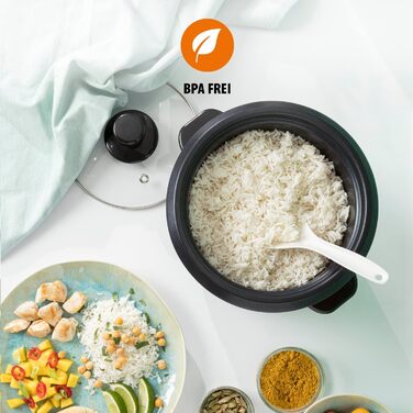 Рисоварка Tristar RK-6126, 1 л, рис до 5 осіб без горіння, з функцією збереження тепла, 400 Вт, нержавіюча сталь, чорний 1 літр