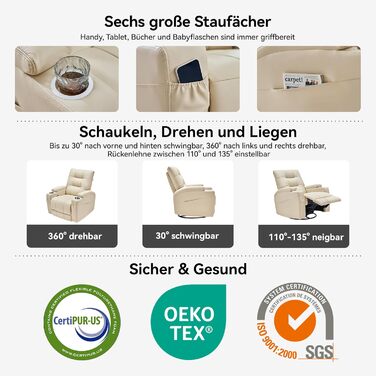 Крісло-гойдалка AIRSKY, крісло-гойдалка, крісло для телевізора зі справжньої шкіри з функцією відкидання, крісло для кінотеатру, крісло для літніх людей, крісло для телевізора з функцією сну, ручне регулювання, крісло-гойдалка, крісло-гойдалка, вітальня, 