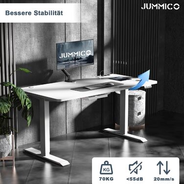 Регульований по висоті письмовий стіл JUMMICO (140x70 см) з бездротовою зарядною станцією, білий