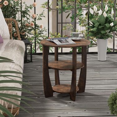 Круглий дерев&39яний журнальний столик, журнальний столик у вінтажному пасторальному стилі, 3-ярусний круглий журнальний столик з місцем для зберігання, тумбочка біля ліжка, маленький столик, журнальний столик для вітальні, спальні, балкону (вінтажний кор