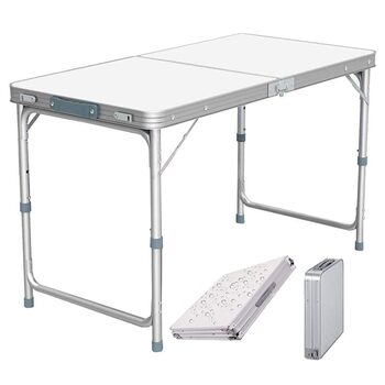 Портативний алюмінієвий розкладний стіл, 120 см, для вечірок, садів, барбекю, кемпінгу, 3 регульовані висоти, легкий алюмінієвий розкладний стіл для пікніків на свіжому повітрі, приготування їжі, розміри в розкладеному вигляді 120 x 60 x 70/62/55 см
