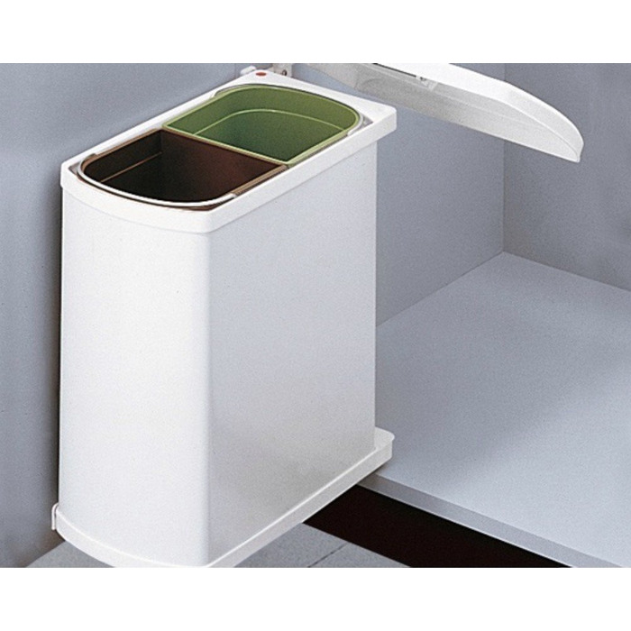 Відро для сміття Hailo 3416001 Поворотне відро для сміття Duo 16 л вбудоване відро для сміття білого кольору з шафи 45 см з відкид