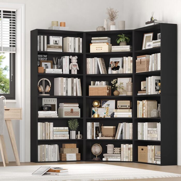 Книжкова полиця FirFurd, дерев&39яна полиця з 6 відділеннями, полиці, книжкова шафа, полиця для зберігання для вітальні, кабінету, виготовлена з дерева, 180 x 60 x 23,5 см, чорна