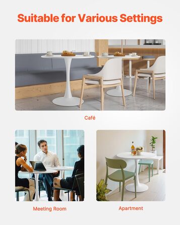 Круглий обідній стіл VEVOR, Кухонний стіл, Дерев&39яний стіл (80 см / вантажопідйомність 113,4 кг) для 2-4 осіб, Сучасні офісні столи з основою у формі тюльпана, для кухні, дому, вітальні, білий (лише стіл)