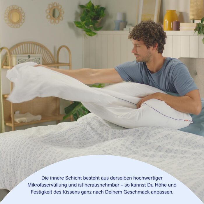 Класична пухнаста подушка Emma 80x80 Овальна подушка з мікрофібри, регульована, можна прати в пральній машині, ергономічна, мяка та для індивідуально регульованого комфорту сну. Класична 80x80 см