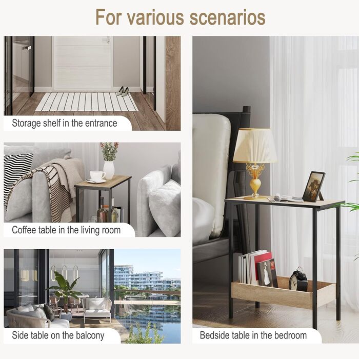Журнальний столик WOLTU з 2 полицями, консольний столик з місцем для зберігання для вітальні, стіл для вітальні з металевого та дерев&39яного композиту, невеликий диванний столик, чорний та світлий дуб, 50x55x25 см, BTS03hei світлий дуб чорний