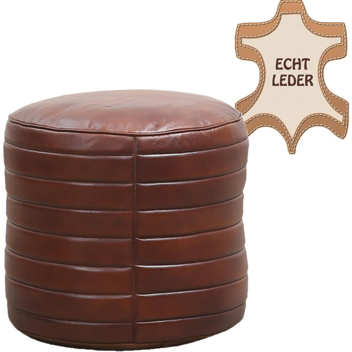 Вінтажний табурет Marrakech з подушкою для сидіння, включаючи наповнювач, виготовлений з натуральної шкіри Пуф-табурет Janeiro кольору коньяку, круглий, 45 см Крісло-мішок для ніг як декор скандинавської спальні та вітальні