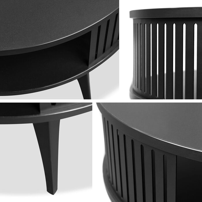 Журнальний столик з полицею, кругла форма, металеві ніжки, журнальний столик, столики для вітальні, приставний столик, столик для дивана, чайний столик (дуб Craft Gold, чорний) Чорний дуб Craft Gold, 24 Rajkon