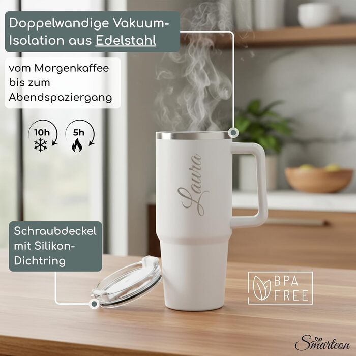 Персоналізована термокружка з ім&39ям Кухоль з нержавіючої сталі з гравіюванням 900 мл Персоналізований термос Персоналізована кавова кружка з трубочкою та кришкою (бежевий)