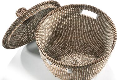 Кошик Kobolo TAIPAN зі зміями та морською травою Ø 42 см, В 45 см Кошик ручної роботи з кришкою бежевого кольору Кошик для білизни Декоративний кошик Виготовлений з натурального матеріалу для білизни, іграшок та журналів