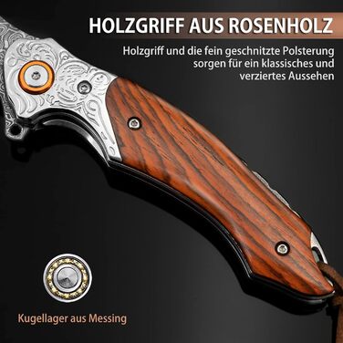 Кишеньковий ніж LOTHAR TUNA, дамаський складаний ніж з 67 шарів дамаської сталі VG10, дамаський кишеньковий ніж з гострим лезом і