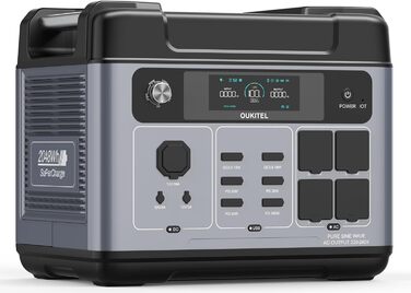 Портативна електростанція Oukitel P2001 Plus 2400 Вт (пікова потужність 4800 Вт), сонячний генератор 2048 Втгод, акумулятор LiFePO4, повна зарядка за 1,2 години, додаток, 13 виходів, ДБЖ, портативна електростанція для кемпінгу, автофургона, дому