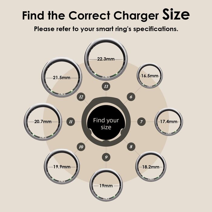 Розумний зарядний пристрій Smart Ring розміру 11 сумісний з нашим Ring Gen3, док-станція для швидкої зарядки, включаючи кабель USB-C, зарядний пристрій для розмірів 6/7/8/9/10/11/12/13