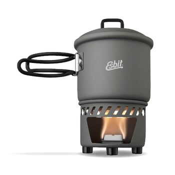 Набір для приготування їжі на твердому паливі Esbit - Кемпінгова плита на відкритому повітрі 585 мл з алюмінієвою каструлею - складні ручки - Кемпінговий каструльний набір 585 мл з твердоанодованого алюмінію