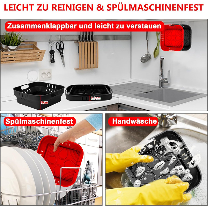 Силіконова форма 22 см для фритюрниці, аксесуари для фритюрниці 4 шт. Силіконова форма для випічки COSORI 5.5 л, Russell Hobbs 4L, Cecotec 6L, силіконова форма, силіконова вставка Аксесуари для фритюрниці Аксесуари для фритюрниці