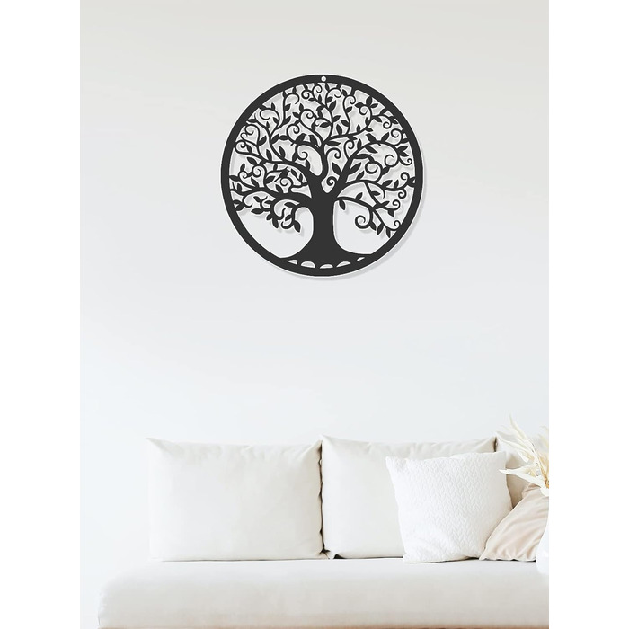 Металеве дерево життя прикраса стіни силует мистецтво для подарунка критий відкритий сад будинок прикраса (чорний, 28x28см)