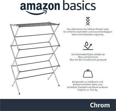 Складана сушарка для одягу-гармошки Storeo Basics, легована сталь, для використання в приміщенні, для одягу, хромована, одинарна