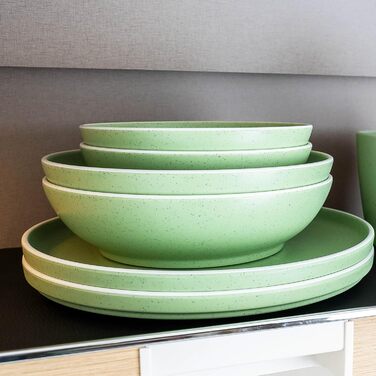 Магнітні миски для їжі silwy DOLOMIT Набір з 2 шт. Ø 20 см Магнітні пластикові миски з протиковзким кільцем Для автофургонів, кемпінгу та човнів Стійкі до ударів, легкі та не деренчать Зроблено в Німеччині, зелені