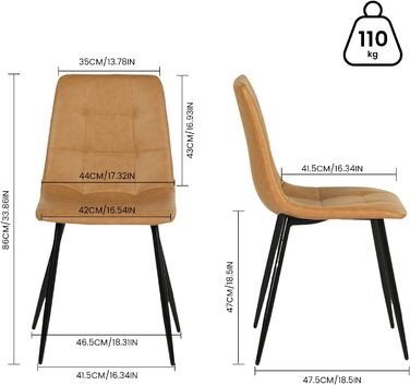 Обідні стільці EGGREE, комплект з 4 шт. , штучна шкіра, сучасний дизайн, м&39які, кухонні стільці, їдальня, вітальня, спальня, металеві ніжки, вантажопідйомність 150 кг, коричневий