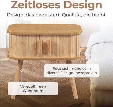 Приліжковий столик з 2 розсувними дверцятами Бамбуковий приліжковий столик з дерев&39яними ніжками 48 x 30 x 45 см