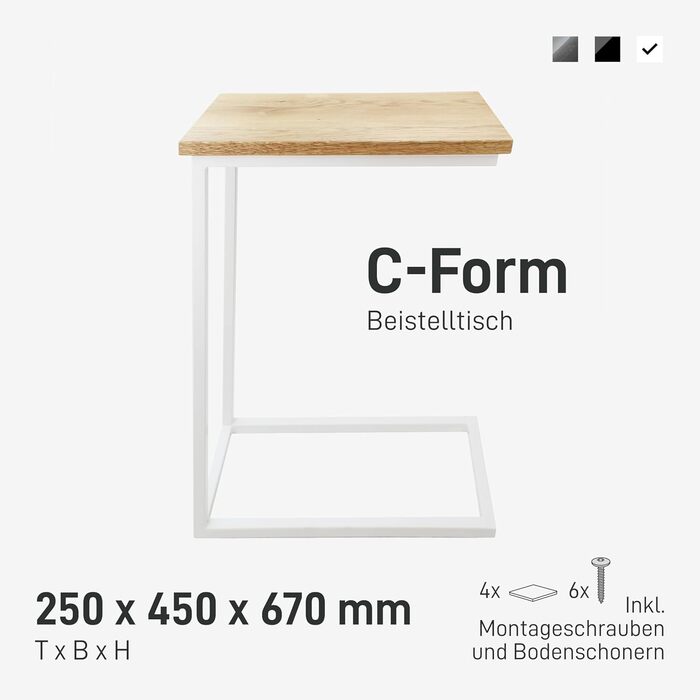 С-подібний журнальний столик Металевий та дерев&39яний столик для ноутбука Журнальний столик для дивана або крісла Практичне місце для зберігання Тумба під ліжком (з дубовою та білою стільницею) Зі стільницею з білого дуба