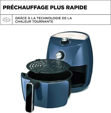 Ручна фритюрниця Crux 3.5 л, швидке попереднє нагрівання, швидке смаження без олії, сковорода, яку можна мити в посудомийній машині, і решітка для легкого очищення, посібники з нержавіючої сталі/bleu blue 3.5 л